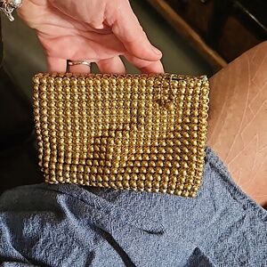 Gold tone whiting and davis metal zip bag